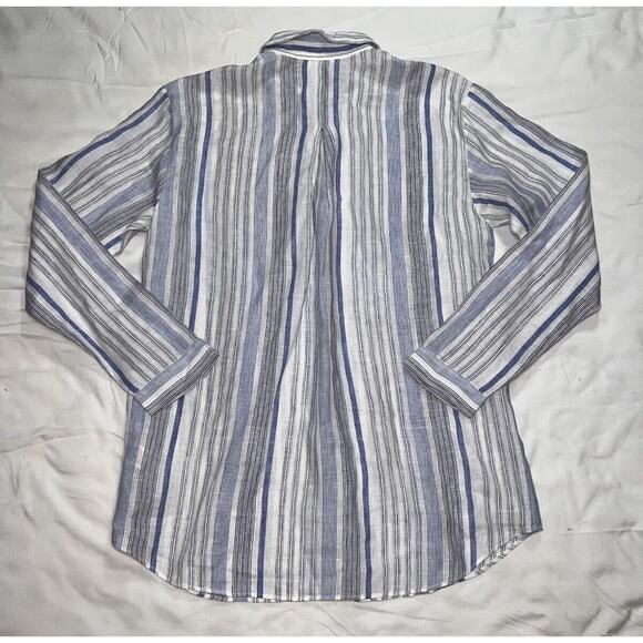 Lafayette 148 Shirt Women's Size S Blue Striped Button Up Long Sleeve 100% Linen - Picture 10 of 12